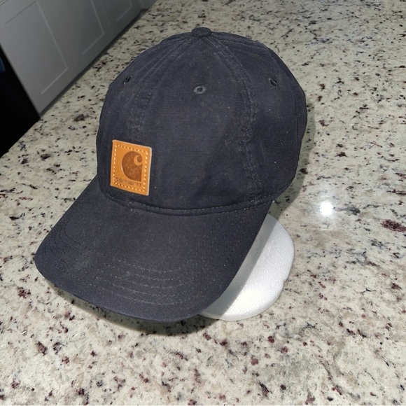 Cathartt Odessa Cotton Canvas Strapback Adjustable Black Hat Brown Leather Logo - Picture 1 of 6